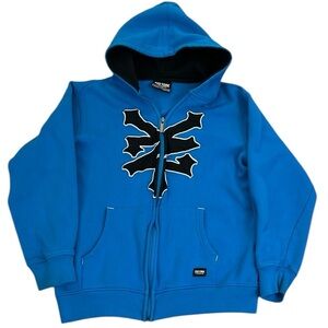 Zoo York Zip-Up Hoodie Sweatshirt Embroidered Blue/Black Long Sleeve Skate XL/20
